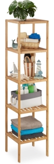 Relaxdays Badregal mit 5 Ablagen, Bambus natur, 34 x 33 x 140 cm