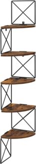 Vasagle Eckregal mit Zickzack-Design mit 5 Ebenen Stahl schwarz / Holzspanplatte vintagebraun, 20 x 20 x 127,5 cm