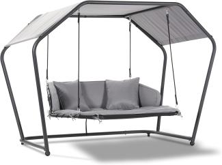 Leco 'Laureen' Hollywoodschaukel mit Polsterauflagen, Kissen & Sonnendach, grau, 264 x 185 x 195 cm