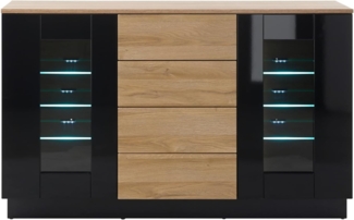 Imv 'Savanna' Sideboard, schwarz Hochglanz und Eiche 136 x 85 cm