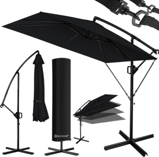 KESSER® 'Holly' Ampelschirm ohne LED Solar, inkl. Ständer, Abdeckung & Windsicherung mit Kurbel, Aluminium schwarz, Ø 350 cm