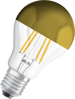 Osram Filament LED Lampe mit E27 Sockel, Warmweiss (2700K), Birnenform Gold verspiegelt, 4W, Ersatz für 37W-Glühbirne, LED Retrofit CLASSIC A Mirror, 6er-Pack