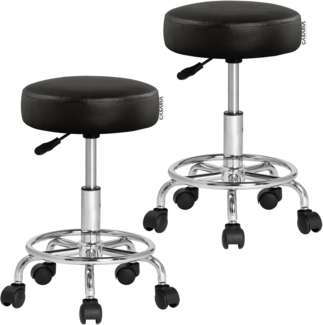 Casaria Rollhocker 2er Set Höhenverstellbar 10cm Polsterung Drehbar 51-65 cm Sitzhöhe Fußstütze Küche Büro Arbeitshocker Bürohocker Drehhocker Schwarz