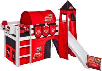 Lilokids 'Jelle' Spielbett 90x200 cm, Disney Cars, Kiefer massiv, mit Turm, Rutsche und Vorhang