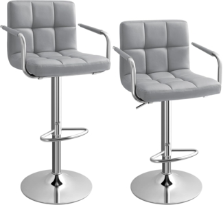 2 x Barhocker mit Armlehnen Lehne Belastbar bis 120kg Grau LJB93G