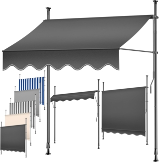 KESSER® Klemmmarkise mit Handkurbel Balkon, Balkonmarkise ohne Bohren, UV-beständig höhenverstellbar wasserabweisend , Sonnenschutz, Terrassenüberdachung , einfache Montage Anthrazit, 250cm