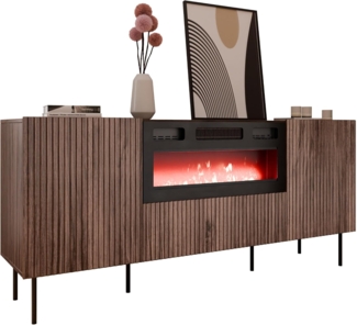 Mirjan24 'Trigev' Kommode mit 2 Drehtüren und Klappe, elektrischer Kamin, Laminatplatte nuss warmia, 81 x 42 x 181 cm