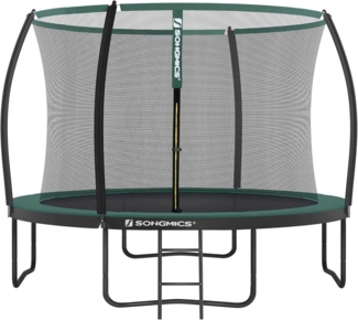 Songmics Trampolin mit Leiter, Sicherheitsnetz und gepolsterten Stangen, Stahl dunkelgrün, Ø 305 cm