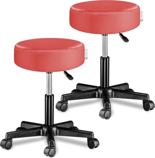 Casaria Rollhocker 2er Set Höhenverstellbar mit Rollen 46-60cm Sitzhöhe 10 cm Polsterung 360° Drehbar Arbeitshocker Drehhocker Bürohocker Hocker Rot