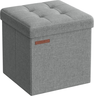 Songmics Sitzhocker mit Stauraum, faltbarer Hocker, Leinenimitat / MDF dunkelgrau, 30 x 30 x 30 cm