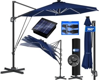 KESSER® Sonnenschirm Ampelschirm Sun Rund XL, Navyblau, Mit LED