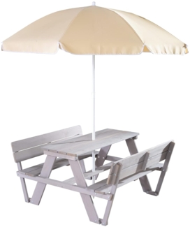 Roba 'Picknick für 4' Kindersitzgarnitur, mit Lehne und Schirm, Massivholz grau, 50,5 x 107 x 89 cm