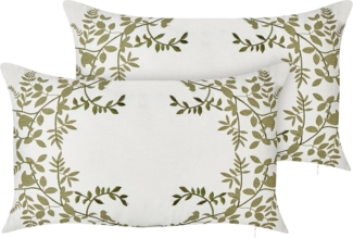 Kissen 2er Set Blumenmuster ZALEYA Baumwolle 30 x 50 cm Weiß