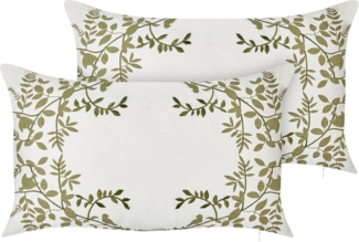 Kissen 2er Set Blumenmuster ZALEYA Baumwolle 30 x 50 cm Weiß