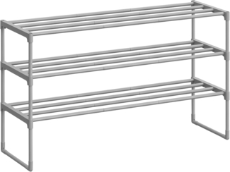Songmics Schuhregal mit 3 Ebenen, Schuhständer aus Metall, Schuhaufbewahrung, Schuh-Organizer für 12-15 Paar Schuhe, stapelbar, für Flur, Wohnzimmer, Schlafzimmer, 30 x 92 x 55 cm, grau LSA303G01