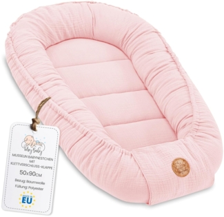 Babynest babynestchen Neugeborene mit tragegriff 90x50 cm Baby nestchen tragbar Nest für Bett Kinder kuschelnest coccon für Jungen und Mädchen Hellbeige Musselin B