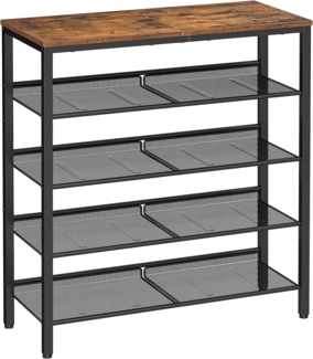 Vasagle Schuhregal 5-stöckig, Holzspanplatte Vintagebraun/Schwarz, 28 x 75 x 93 cm