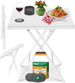 KESSER® Balkontisch klappbar | Wetterfest & UV-beständig | Balkonmöbel | Beschichteter Stahl | Outdoor Gartentisch | Gartenmöbel mit 6 Filz-Untersetzer | Bistrotisch bis zu 100 kg belastbar Weiß, Rattan