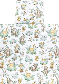 TupTam Unisex Baby Wiegenset 4-teilig Bettwäsche-Set: Bettdecke mit Bezug und Kopfkissen mit Bezug, Farbe: Tiere in Blättern, Größe: 80x80 cm