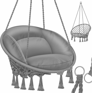 KESSER® Hängesessel mit Kissen - Chill Hängestuhl zum Aufhängen für Erwachsene & Kinder Hängematte bis 150 kg Hängesitz Aufhängung Indoor & Outdoor Wohn & Garten Terrasse Grau