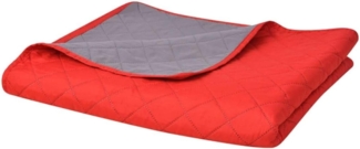 vidaXL Tagesdecke, Zweiseitig, Gesteppt, kariert, Mikrofaser mit PP Baumwoll-Füllung, Rot / Grau, 170x210 cm