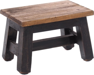 DESIGN DELIGHTS Rustikaler FUSSHOCKER Monte | 21 x 30 x 20 cm (HxBxT), Mahagoni Recyclinholz | Holzhocker | Farbe: 04 schwarz-Natur