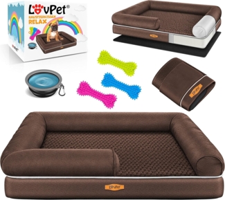 Lovpet® Orthopädisches Hundebett Hundekissen Hundekorb Relax, Inkl. Napf + 3X Kauknochen, Hundesofa für Kleine, Mittelgroße & Große Hunde, Bezug abnehmbar und waschbar, Braun, M (91 x 71 x 25 cm)