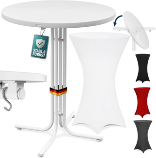 CASARIA® Stehtisch klappbar mit Husse 80cm Rund Bistrotisch weiß