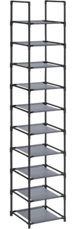 Songmics Schuhregal,10 Ebenen, Schuhablage, Schuhaufbewahrung, schmal, 33 x 33 x 173 cm, Metallgestell, Ablagen aus Vliesstoff, für Flur, Schlafzimmer, Grau RSL110G01