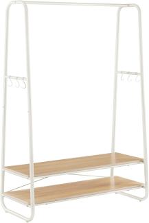 Vasagle Kleiderständer mit 2 Ablagen und 6 Haken, Stahlgestell Weiß/Natur, 45 x 100 x 160 cm