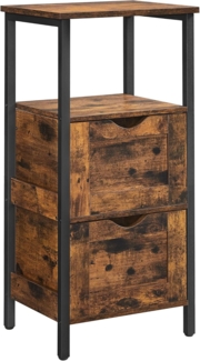 Vasagle Badezimmerschrank, Badschrank, 2 Schubladen, offenes Fach, Kommode, Badregal, schmal, platzsparend, Badmöbel, 37 x 30 x 80 cm, vintagebraun-schwarz