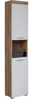 Trendteam 'Amanda' Hochschrank, Holz, Asteiche/Weiß Hochglanz, 190 x 31 x 37 cm