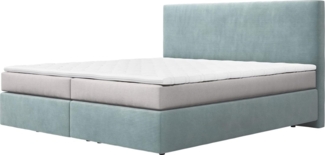 Boxspringbett Dream-Well 180x200 cm Cord Pastellblau mit Taschenfederkernmatratze und Topper Visco