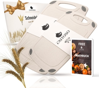Exitoso Schneidebrett aus PP-Material & Weizenstroh spülmaschinenfest mit Saftrille, Holz, (2-St), Brotzeitbrett Frühstücksbrettchen Brot Obst Steak rutschfest