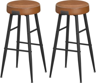 Vasagle ECHO Kollektion Barhocker, 2er Set, Barstuhl, Küchenstuhl, Kunstleder, 76,2 cm hoch, für Küche, Esszimmer, einfacher Aufbau, karamellbraun CBL90K01
