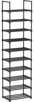 Songmics Schuhregal mit 10 Ebenen, offener Schuhschrank hoch, Schuhständer schmal, Schuhaufbewahrung, aus Metall, platzsparend, für Ankleidezimmer, Flur, 30 x 45 x 174 cm, schwarz LSA25BK