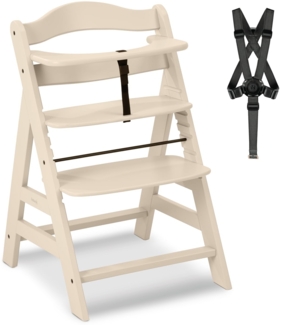 Hauck Kinder Hochstuhl Alpha+ - Mitwachsender Holz Babystuhl (FSC zertifiziert), Kinderhochstuhl ab 6 Monate, verstellbar, mit Schutzbügel, Schrittgurt und 5-Punkt-Gurt - Vanilla