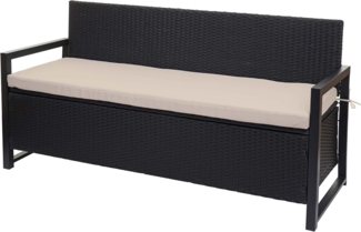 Mendler Poly-Rattan 3er Sitzbank HWC-F39, Gartenbank Truhenbank, Staufach Aufbewahrung Sitzkissen ~ anthrazit, Kissen beige