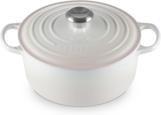 Le Creuset Signature Gusseisen-Bräter mit Deckel, Für alle Herdarten und Induktion geeignet, Rund, Meringue, 24,0 cm, 4.2