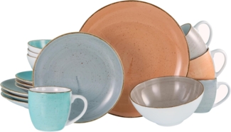 CreaTable 17690 Kombiservice Vintage Nature Young Generation für 4 Personen, Porzellan, rund, mehrfarbig (1 Set, 16-teilig)