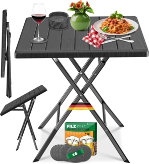 KESSER® Balkontisch klappbar | Wetterfest & UV-beständig | Balkonmöbel | Beschichteter Stahl | Outdoor Gartentisch | Gartenmöbel mit 6 Filz-Untersetzer | Bistrotisch bis zu 100 kg belastbar Anthrazit, Holz-Optik