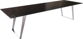 Esstisch Edge 300x100 Reliefglas Rauchschwarz 3D-Design Edelstahl Schräg