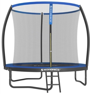 Songmics Trampolin mit Leiter, Sicherheitsnetz und gepolsterten Stangen, Stahl blau, Ø 244 cm