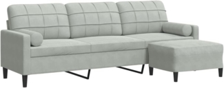 3-Sitzer-Sofa mit Hocker Hellgrau 226 cm Samt