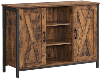 Vasagle Sideboard mit offenen Regalfächern, Holz / Stahl vintagebraun-schwarz, 100 x 35 x 70 cm (L x B x H)