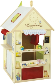 Roba Spielhaus mit Kaufladen, Kasperletheater, Tafel, Schalter, Kiosk & Zubehörset, MDF gelb, 82,5 x 94,5 x 129 cm