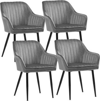 SONGMICS Esszimmerstuhl mit Armlehnen, 4er Set, Samt, 62,5 x 60 x 85 cm, Hellgrau