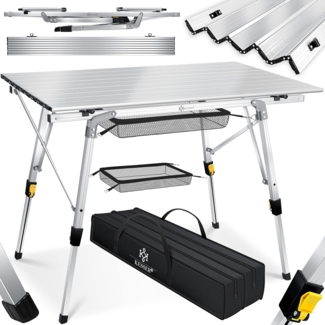 KESSER® Campingtisch faltbar Klapptisch Camping Tisch mit Aluminiumrahmen Aufrollbare Tischplatte Falttisch klappbar mit Höhenverstellung inkl. Tragetasche mit Trageband 90 x 53cm - bis 30 kg Silber