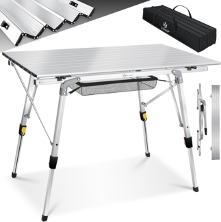 KESSER® Campingtisch faltbar Klapptisch Camping Tisch mit Aluminiumrahmen Aufrollbare Tischplatte Falttisch klappbar mit Höhenverstellung inkl. Tragetasche mit Trageband 90 x 53cm - bis 30 kg Silber