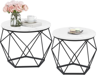 Vasagle Couchtisch rund, 2er Set, Wohnzimmertisch, Beistelltisch, modern, abnehmbare Tischplatte, für Wohnzimmer, marmorweiß-tintenschwarz
